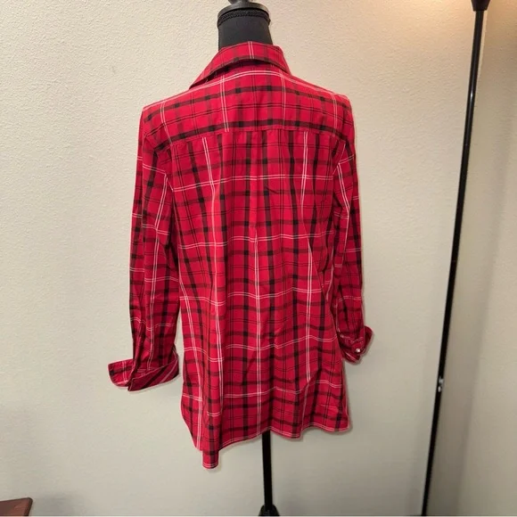 Talbots Red & Black Plaid Non-Iron Button Down Women's Shirt. Size 12 - Picture 4 of 8